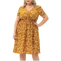 Žene plus veličina Ljetne cvjetne haljine omotaju V-izrez kratki rukav elastični visoki struk Duljina