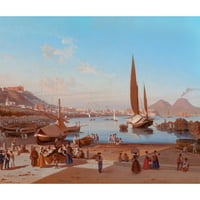 Edward William Cooke Crni moderni uokvireni muzej umjetnički print pod nazivom - Napulj sa Vesuviusom izvan