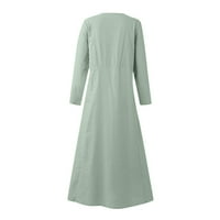 Sinimoko ženski pamučni posteljina labava haljina s dugim rukavima casual print crewneck maxi haljine
