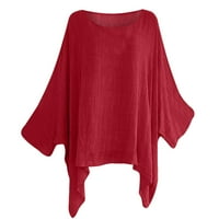Buigttklop majice s dugim rukavima za ženu Plus veličina Žena Okrugla vrata Majica kratkih rukava Ljetna čvrsta labava bluza crvena