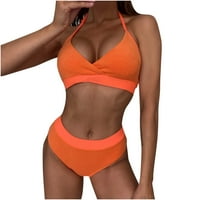 Setovi bikinija za žene visoki struk set čvrste boje visoki struk bikini Split kupaći kostim narančasta