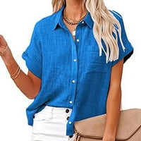 Ženske modne košulje Solidne boje tiska tiska kratkih rukava Comfy tipka Down Bluus Bluus Revel ovratnik