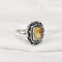 Prirodni citrinski prsten, grubi citrinski džemperski prsten, novembar roštilj, boemski prsten, srebrna,