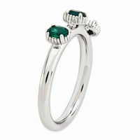 Sterling Silver Silver Stack Direktion Stvoreni smaragd Tri kameni prsten - veličine 10