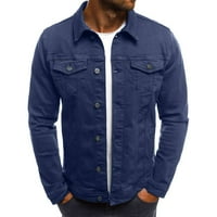 Muška košulja Muška jesenski zimski gumb Čvrsta boja Vintage traper jakna vrhova bluza bluza plava 3xl