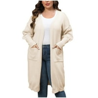 Yievt dugi kardigani za žene čvrste boje otvorene prednje pletene večeverokinjeni kardiganski džemperi sa džepovima