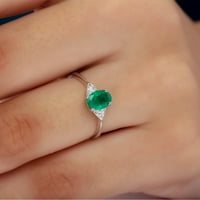 Ovalni smaragdni Prsten sa dijamantnim naglaskom, srebrnom sterlingom, US 9,50