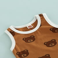 Seyurigaoka Dojenčad za djecu ljetna odjeća, crtani medvjed printski bez rukava od kratkih vrata + elastične