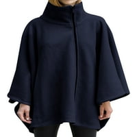Paille ženska odjeća s dugim rukavima kaput poncho jakna vrećica puna zip kardigan mornaricu plavi 5xl