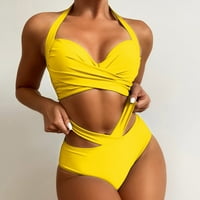 Loyisvidion Žene kupaće kupaće kostimi za žene za žene Havajski tropski print plivaju CAMI grudnjak i ruffles kupanje za kupanje plaža žuta 8