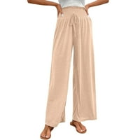 Pantalone za žene dame modne casual labavo pune boje visoke struke široke noge casual hlače beige xl