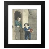 Barthautz crni moderni uokvireni muzej umjetnosti ispis pod nazivom - dječak sa loncem sa ženom nagnuta na donjim vratima