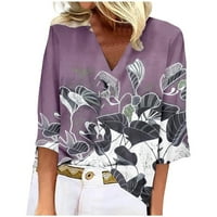 Levmjia Ženska košulja, vrhovi plus veličina Modni ispisani labavi majica rukava bluza V izrez casual