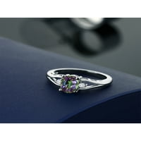 Gem Stone King 1. CT ovalni zeleni mistik Topaz G-H Lab Grown Diamond Sterling Srebrni prsten