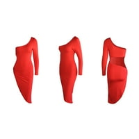 Modna ženska seksi čvrsta ramena izdubljena večernja haljina za zabavu - crvena