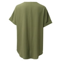 Baycosin ženski kratki rukav bluze s pamučnom majicom od pamučne posteljine labavi fit casual v izrez