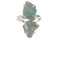 Prirodni akvamarinski prsten, grubi akvamarinski draguljski prsten, mart rođenje, dvostruki kamen, srebro,
