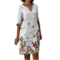 Ljetna haljina za žene nanosi čišćenje ženskih rukava haljine modne cvijeće tiskani struk sandress V-izrez