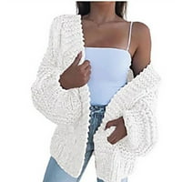 Tking Fashion Women Cardigan Plus Veličina Ležerne prilike Dugi rukav Solidan Cardigan labavi džemper Cardigan džemperi za žene Bijela 2xl