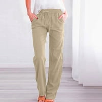 Teretne pantalone za žene Trendy High Struk navodna vučna vuna elastična udobna ravna noga dugačka sa