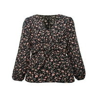 Glonme Cracy Up Tunnic Bluza za žene Ruched Office Wear Weathin Tops Ležerne prilike Floral Print Majica