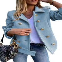 Cindysus Women Wool Solid Overcoats Dame Slim Fit Cardigans Revel Business Dugi rukav Basic Blazer Cats Sky Blue XXL