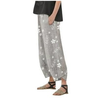 Pgeraug pantalone za žene labav cvjetni print pamučni posteljina elastični struk džep široke noge hlače
