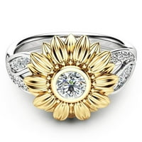 Tkinga moda izvrsna ženska dva tona srebrna cvjetni prsten okrugli dijamantski zlatni suncokret dragulj