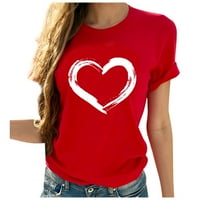 HOKSML majica za žene Ljetne kratke rukave vrhovi tiska u obliku srca, majica Ležerne majica u obliku