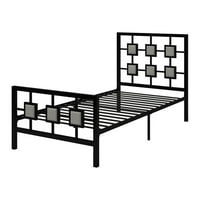Metalni krevet za krevet za spavaću sobu, platforma okvir za krevet s kvadratnom dizajnom uzglavljenim i nožnim pločama, temelj za teške madrace za djecu tinejdžeri odrasli, nije potrebna, crna