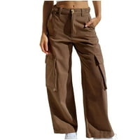 Ženske točke vrećice u obliku struka, džepne ručne pantalone ručne pantalone ravne noge ulične hlače