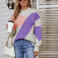 Odaeerbi džemperi za žene jesen zimski džemper casual trendi boja podudaranje pulover dugih rukava okrugli vrat ljubičaste boje