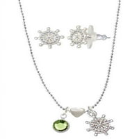 Crystal Lime Green Channel Pad - Kapetanov ogrlica za brodski kotač i naušnice nakita