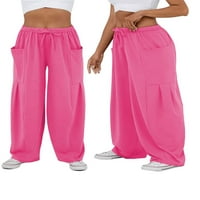 Allshope ženske vrećaste hlače Čvrsto kolor vučne struk široke noge hlače više džepova jogger hlače