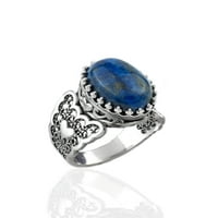 Sterling srebrni filigranski umjetnički dvostruko srce Detaljno Lapis Lazuli dragi monski koktel prsten