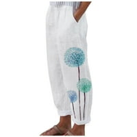 Teretne hlače za žensko čišćenje ispod 20 dolara, Ležeran ljetni labavi pamučni posteljini džep ispisane ravne hlače majčine dnevne poklone ispod $ zelene veličine 8