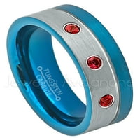 2-tonska plava IP cijevna cijev volfram - 0,21ctw Garnet 3-kameni trake - Personalizirani vjenčani prsten za volfram - po mjeri po mjeri Januarski roštilj TN741BS