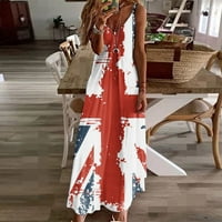 Lolmot Ženska američka zastava Maxi haljina Dan neovisnosti Ljetni casual v izrez špagete remen bez