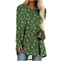 Odeerbi božićni vrhovi za žene s dugim rukavima Bluze Ispis majica za pulover okrugle vrat majica zelena