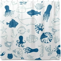 Morske životinje Tuš za zavjese vodootporne tkanine zastove za tuširanje sa kukama - Moderna kućna kupaonica