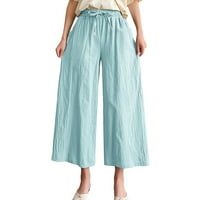 Žene Čvrsti povremeni džep široke noge hlače elastične struk kaiš labave hlače obrezirane hlače casual