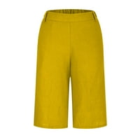 Ženska široka noga čvrsta boja sa džepovima labave casual plus veličine kapris pantalone žuto 3xl