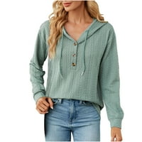 Ženska plus veličina Essentials Hoodie Modni vrhovi Novo dugme sa čvrstom kapuljačem Labavi dugi rukavi džemper do 65% popusta