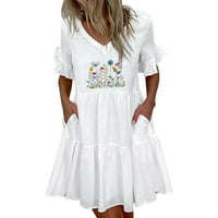 Ljetne haljine za prodaju za žene za žene kratki rukavsak cvjetni uzorak haljina V-izrez midi fit i