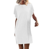Padort haljine za žene Elegantne plus veličine plaže Ljeto kratki rukav casual haljine bijele, 2xl
