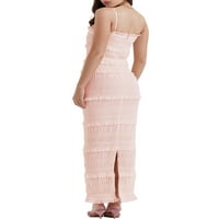 Eyicmarn Ženske remenske haljine, bez rukava s ramena od pune boje ruffle party club ljetna proljetna haljina
