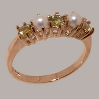 Britanski izrađeni 18k ružični zlatni prirodni peridot i kultivirani biserni ženski osmisli prsten -