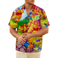 FNNY Boys & Muškarci Havajske majice Winnie The Pooh Print Casual Shortsleeve Ispiši gumb prema dolje Havajska košulja Summer Beach Mahurice Poklon za njega