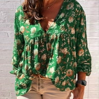 SunhillsGrace majice za žene modni vrhovi labavi stil cvjetni tiskani s dugim rukavima V-izrez Top bluza