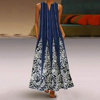 Haljina ženska haljina ŽeneŽenski retro stil modni ispisani otisak bez rukava dugačak haljina